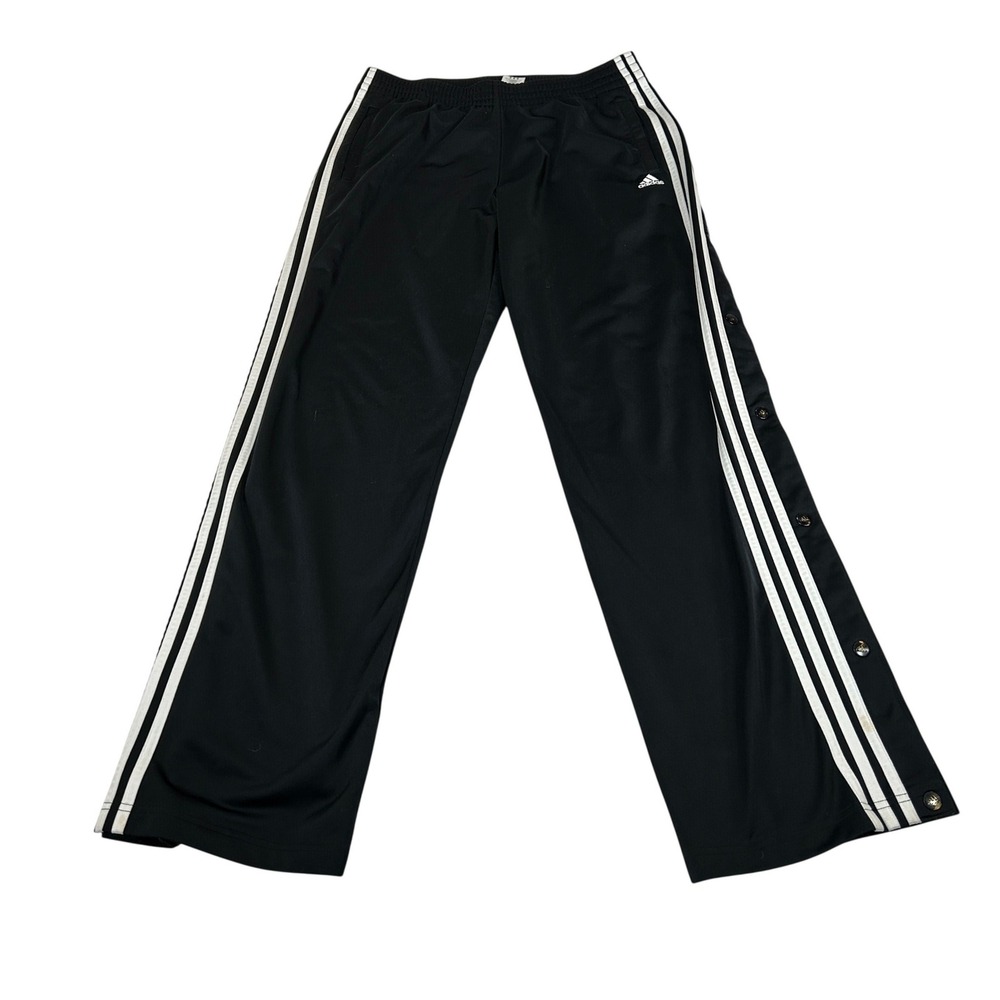 Adidas Mens Black White 3-Stripe FULL Snap Tear Away Track Pants L Y2K 11/05